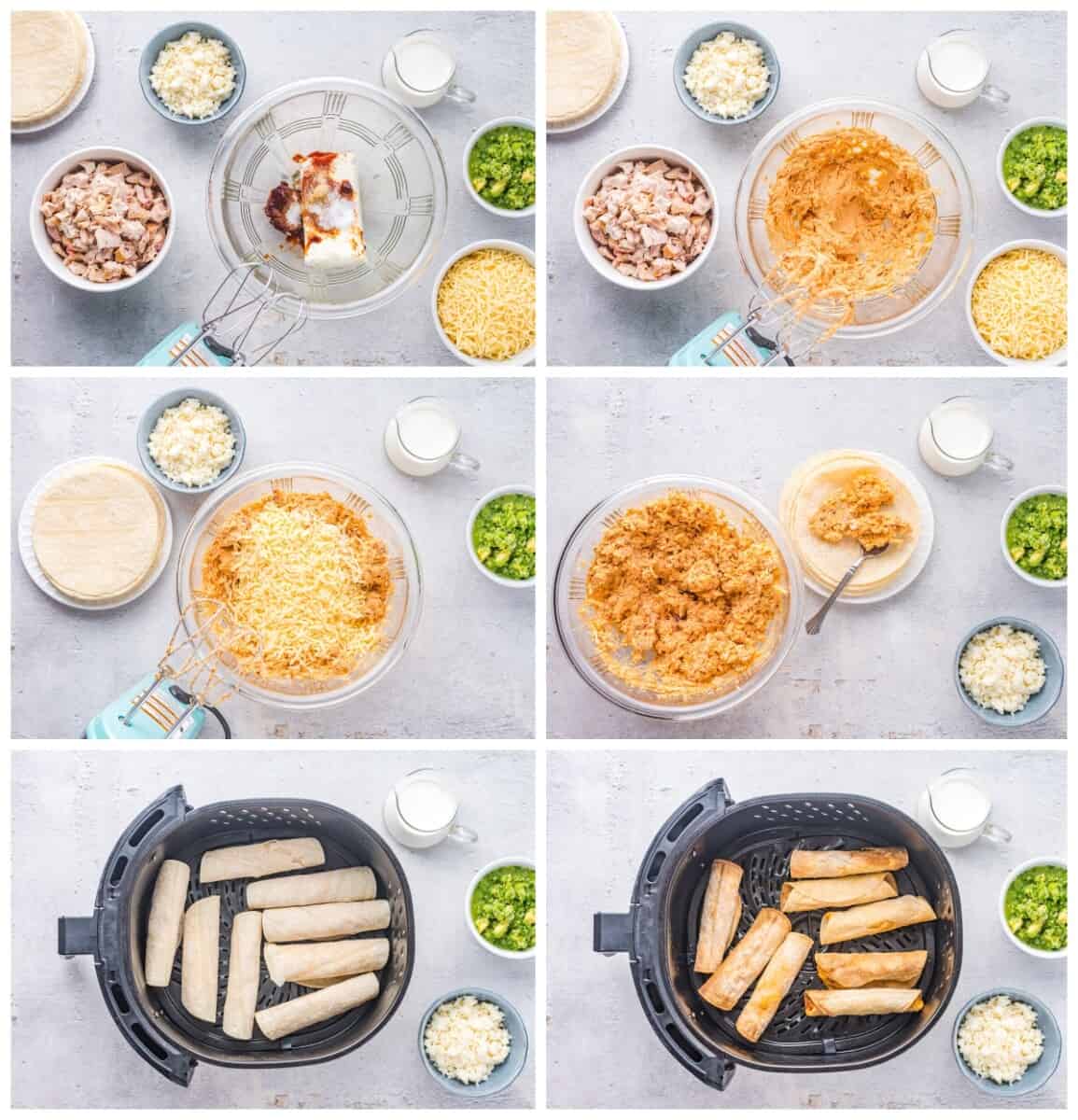step by step photos for how to make air fryer chicken taquitos